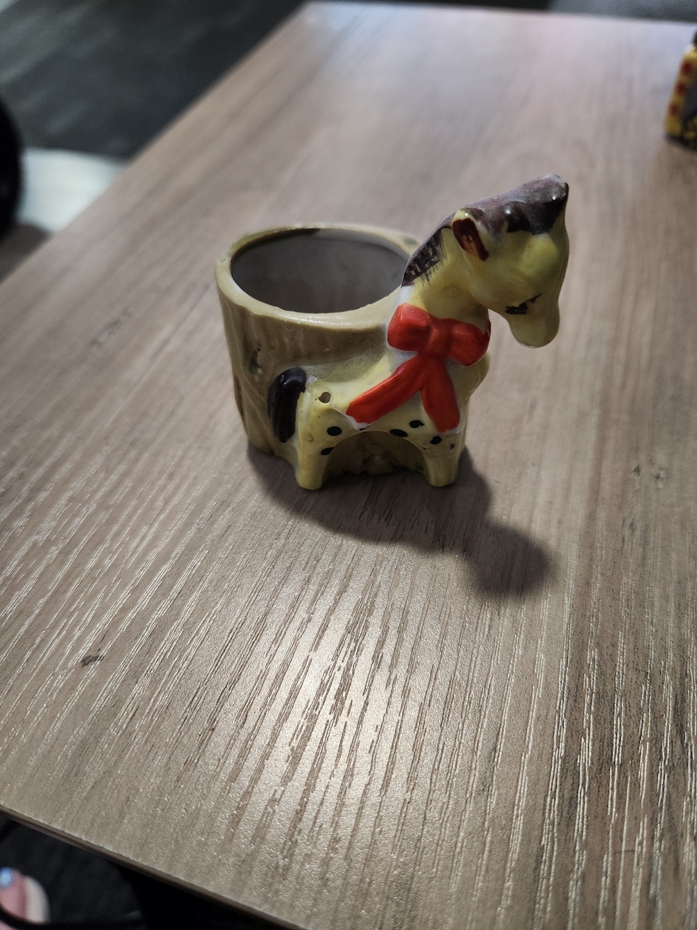 Yellow Ceramic Giraffe Planter with Red Bow Accent